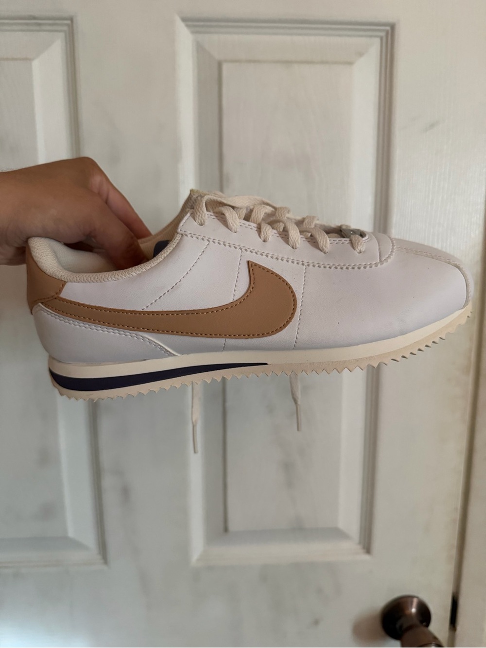 Nike Women's White and Tan Cortez-Style Athletic Shoes
